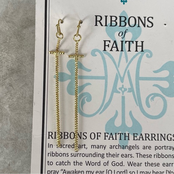 My Saint My Hero Ribbons Of Faith Earrings Cross Christian Jewelry Gift NEW - Picture 2 of 6